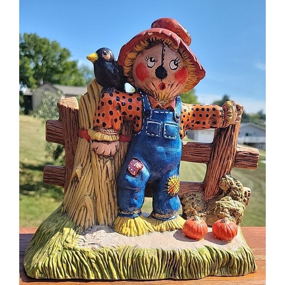 VTG  Ceramic Scarecrow Figure Duncan Enterprises 1980 Black Crow Pumpkins Fall - Picture 11 of 11
